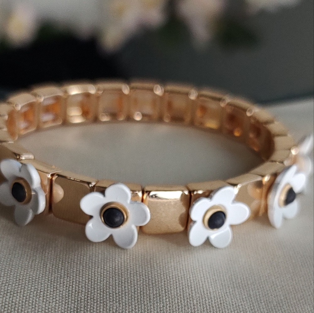 BEN-AMUN Bracelet Gold Plated Flower Stretch Made In USA - Picture 2 of 13